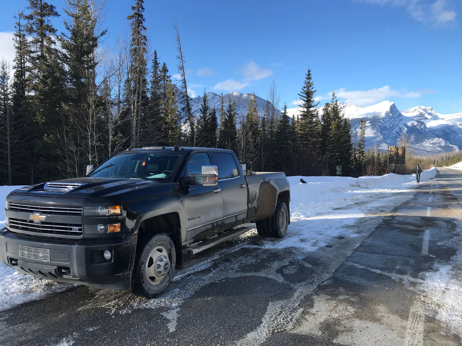 Rubydale Truck during asphalt paving job in Banff National Park near Mistaya Canyon